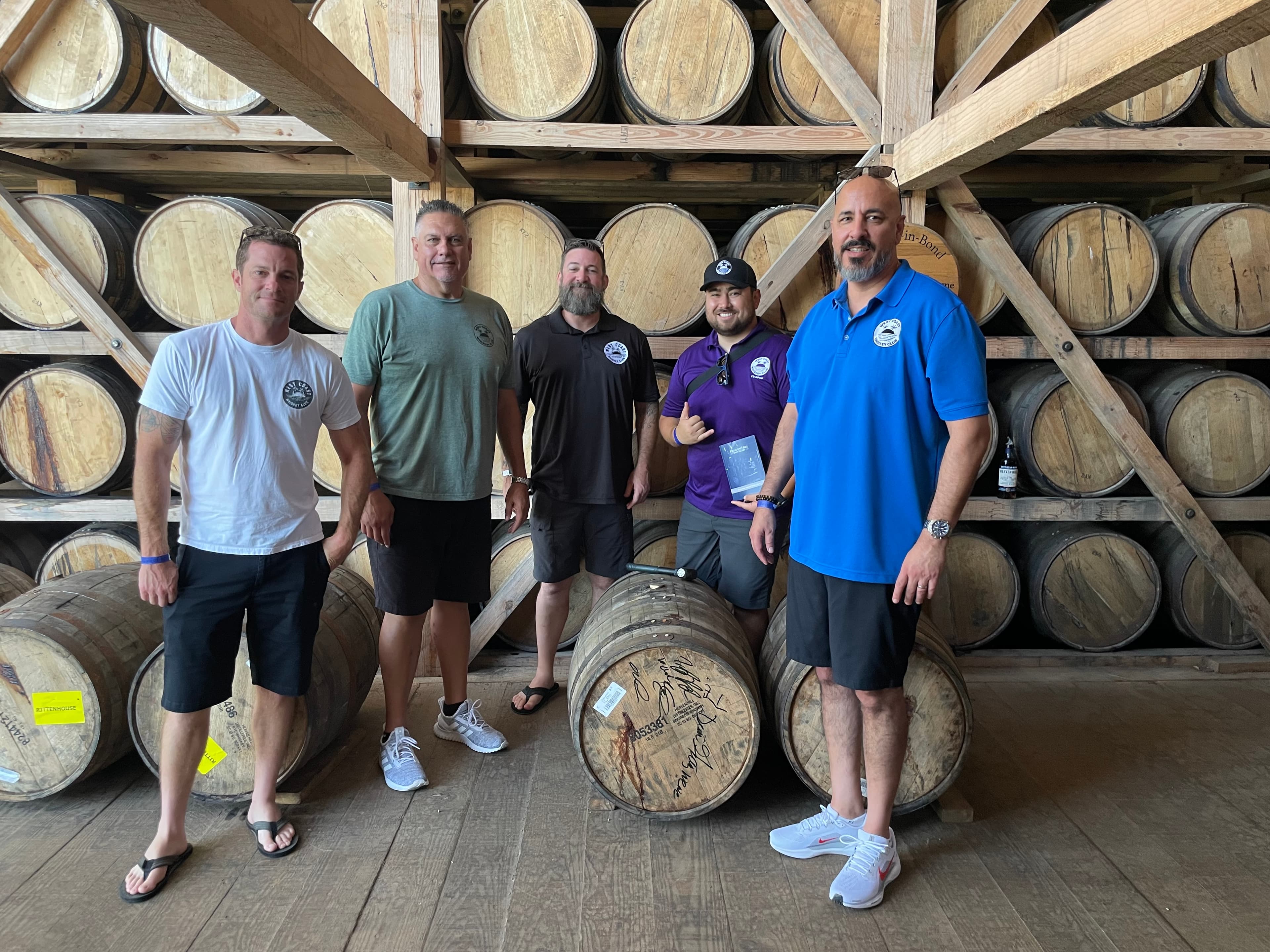 West Coast Whiskey Club barrel selection day in the rickhouse